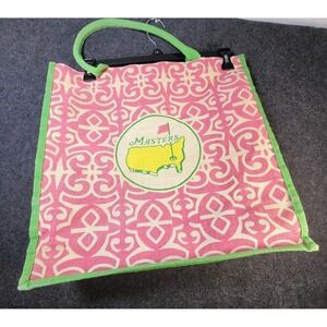 Masters Burlap Beach Tote Augusta National Tournament Logo Pink Green